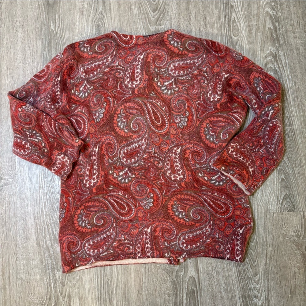 Womens Angora Wool Blend Cardigan Sweater Paisley Red Brown Size L​​ - Picture 7 of 9
